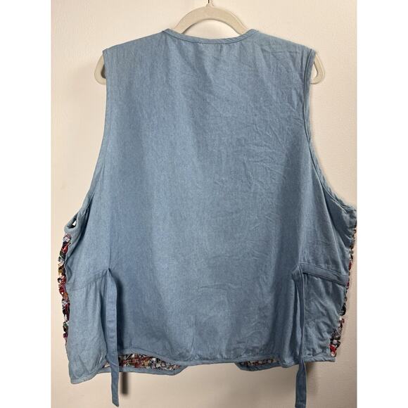 Cascade Blues Patchwork Woven Vest 90's Teachercore Crafty Unique Grannycore 2X - Picture 5 of 7